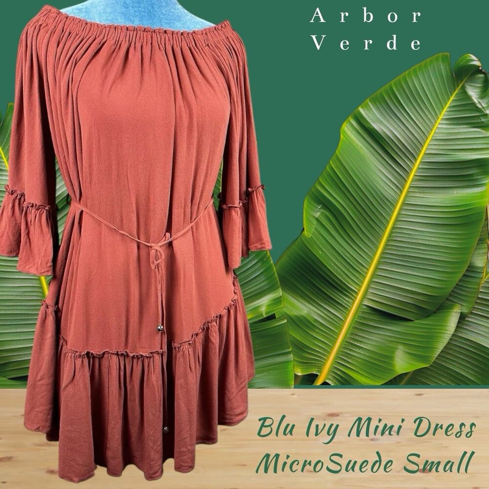 BluIvy mini dress Women S Peasant microsuede russett boho tiered % Lab Rescue - Picture 11 of 12